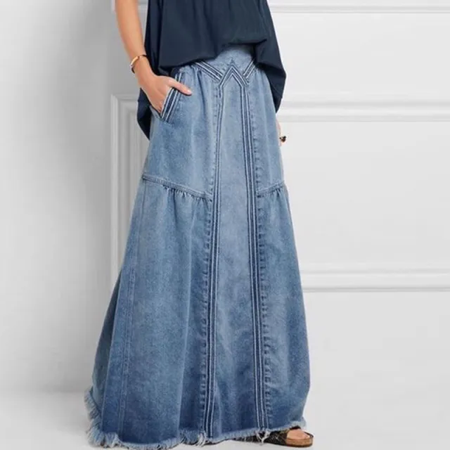 Plus Size Denim Skirt With Elastic Waist Light Blue - Shop at LoveMi