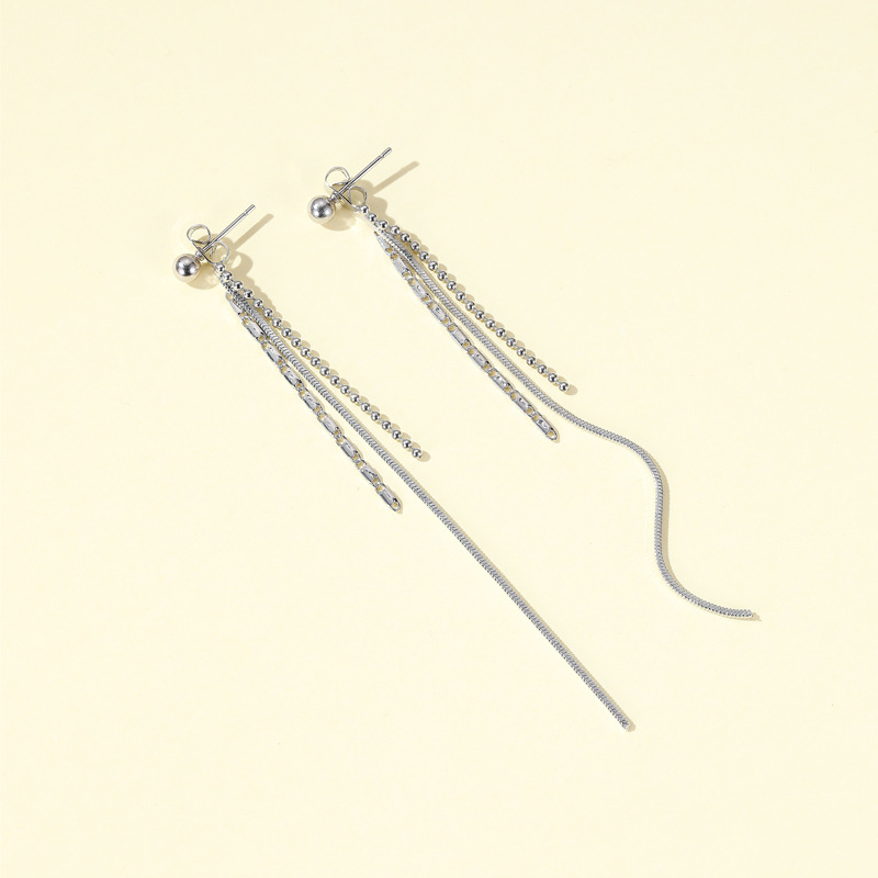 Simple Lines Temperament Long Snake Bone Tassel Earrings