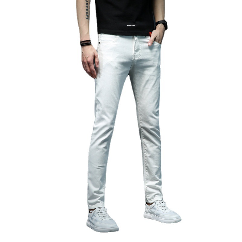 Title 3, Calças Jeans Brancas Slim Fit Masculinas, Simpl...