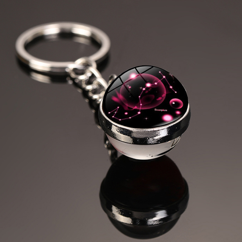 Starry Sky Twelve Constellation Keychain Time Gemstone Double Sided