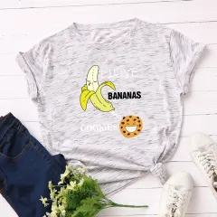 Women's Spoof Banana Letters Loose Crew Neck Short Sleeve T-Shirt - Meteor White - View 1
