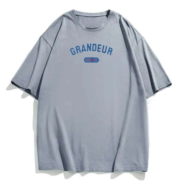 Vintage American Print Loose Short Sleeve T Shirt Grey - Shop at LoveMi