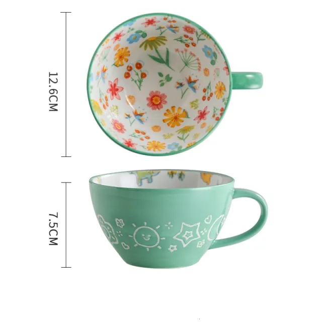 Ceramic Breakfast Mug Microwavable Milk Coffee Mug Sea Of Flowers - Shop at LoveMi