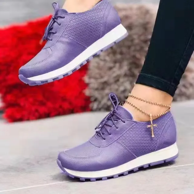 Women Sneakers Casual Running Sports Shoes Lace up Flat Shoes Purple - Shop at LoveMi