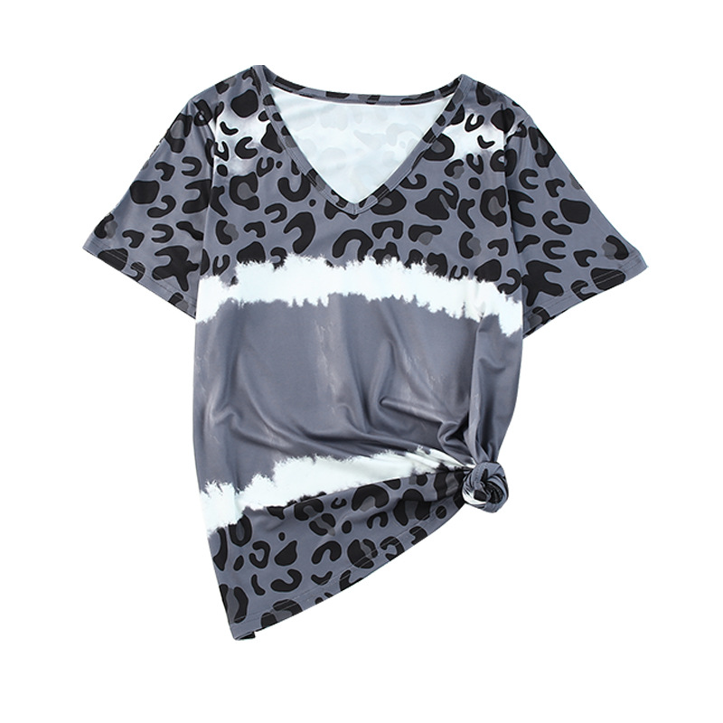 Shiying Tie-dyed Leopard Print Short Sleeve T-shirt For Women