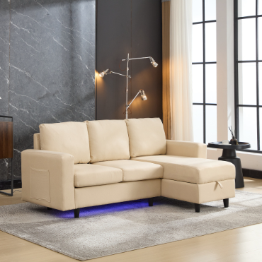 L-Shaped Sofa With Storage, 3 Seater Corner USB, LED Lights, Couches Side — image 5