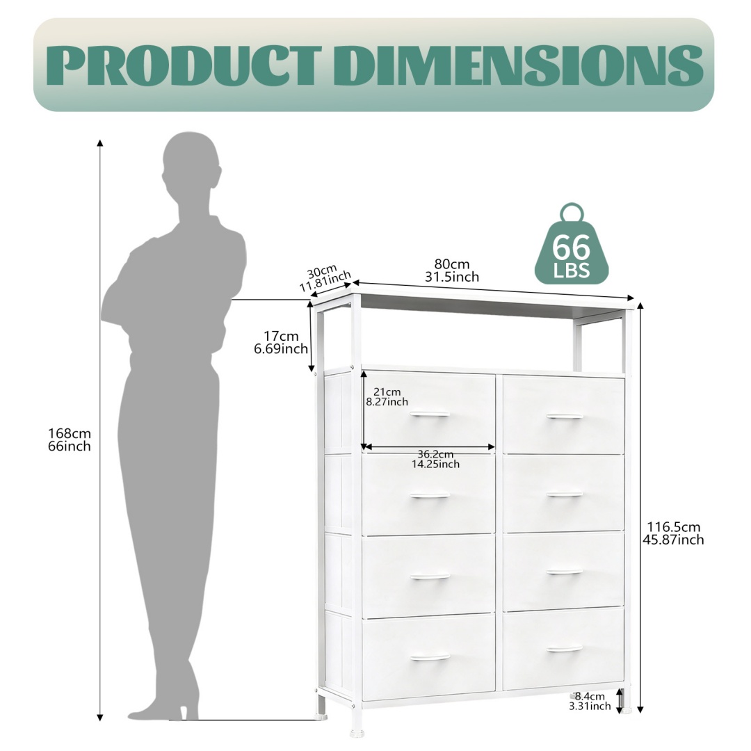 8-Drawer Fabric Dresser With Open Shelf, 45.9-inch Tall Storage Cabinet For Bedroom Closet Organization image 13