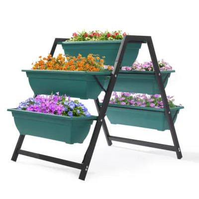 65x91x79cm, 5 Floors Trapezoidal Green PE Flower Pot Planting Pots