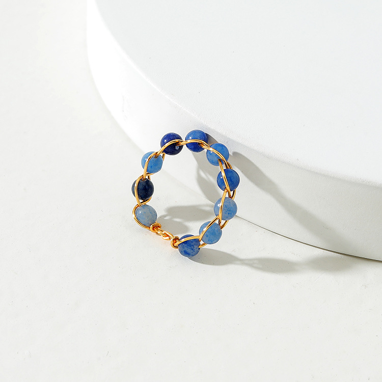 Jewelry Copper Wire Wrapped Stone Bead Ring