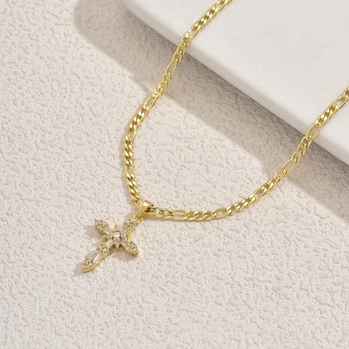 Hot Selling Cross-border European American Women Clavicle Necklace For Amazon, Geometric Cross Pendant Inlaid Cubic Zirconia, Premium Versatile Daily Neck Jewelry For Ladies