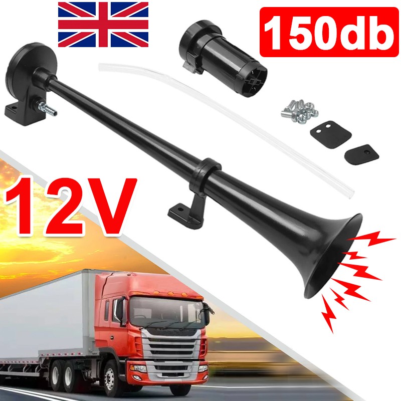 150db 12V Black Super Loud Single Trumpet Air Horn Kit Truck Lorry Boat Train — image 4