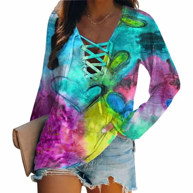 Women's Tie Dye Strap Long Sleeve Sweatshirt Light Blue - Shop at LoveMi