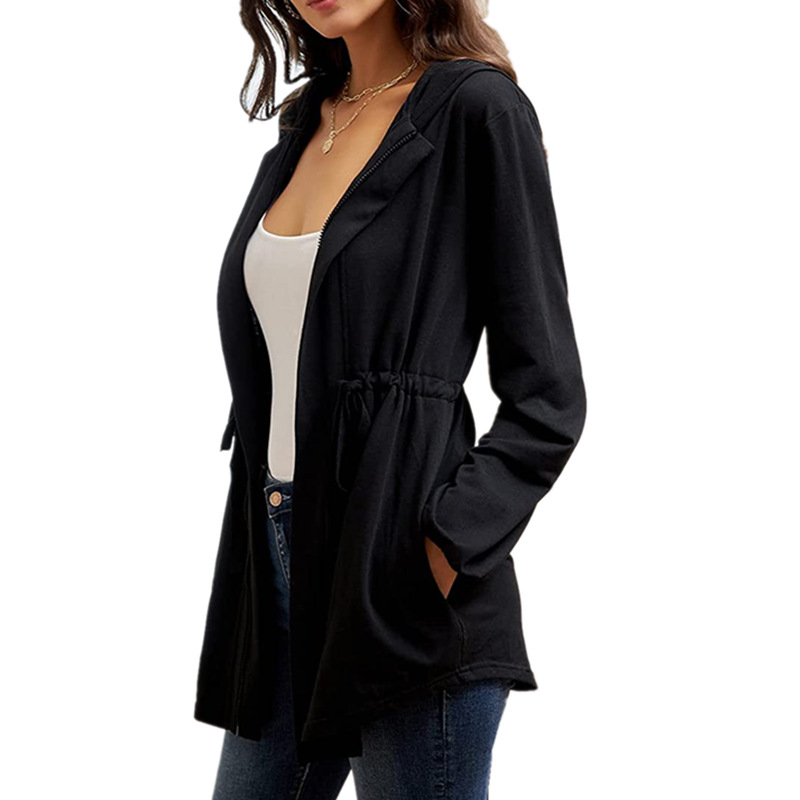 Title 7, Zip-waisted Lantern Sleeve Loose Hooded Cardigan