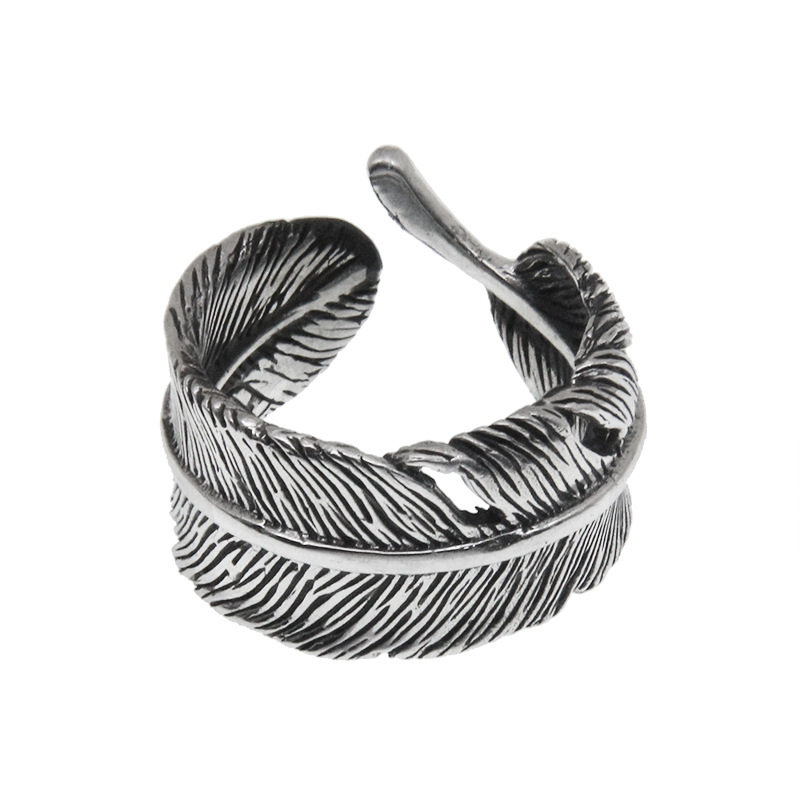 S925 Sterling Silver Feather Ring Creative Personality