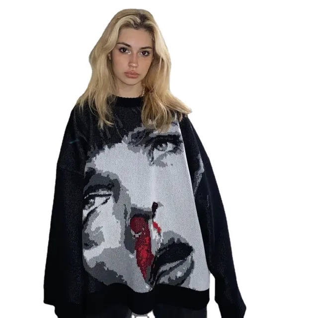 Knitted Sweater Hip Hop Loose Couple Black - Shop at LoveMi