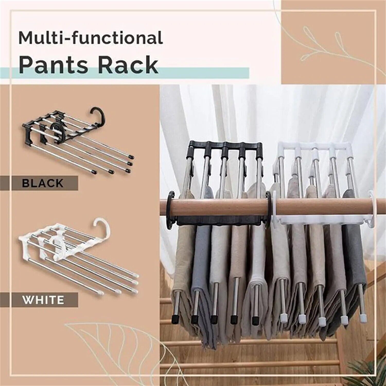 Magic Metal Hanger Closet Space Saver Organizer shipping inside the US USPS First Class Package handling 2 Day Handling 2-5 Day Shipping 5 in1 Multi-functional Pants Rack Shelves Stainless Steel Wardrobe Magic Hanger by KT Deals RANDOM COLOR WHITE/BLACK S