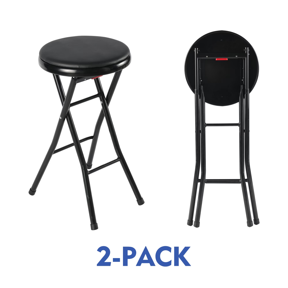 Vinyl Upholstered Folding Bar Stool  Black, 2-Pack   Maximum Of 5 Orders Per Address