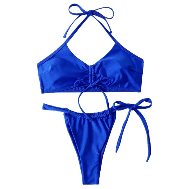 Swimwear Neck Hanging Two piece Set For Women Blue - Shop at LoveMi