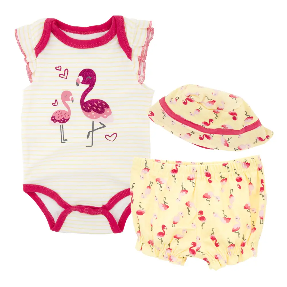 Three-piece Printed Romper Baby Cotton Cartoon Romper Pants Hat
