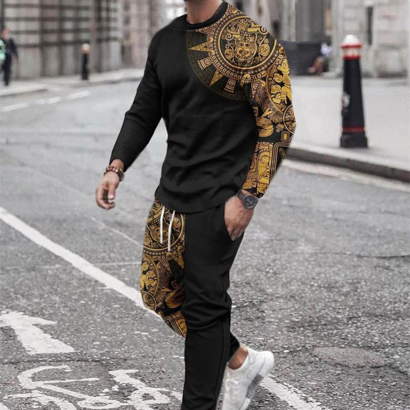 3d Digital Printing Crew Neck Sweater Sports Trousers Suit