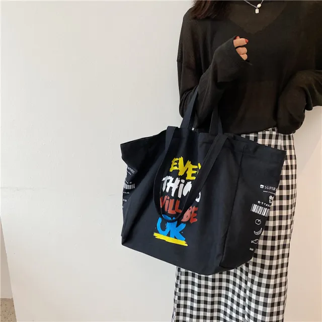 Fashionable Simple Large capacity Casual Canvas Bag Black - Shop at LoveMi