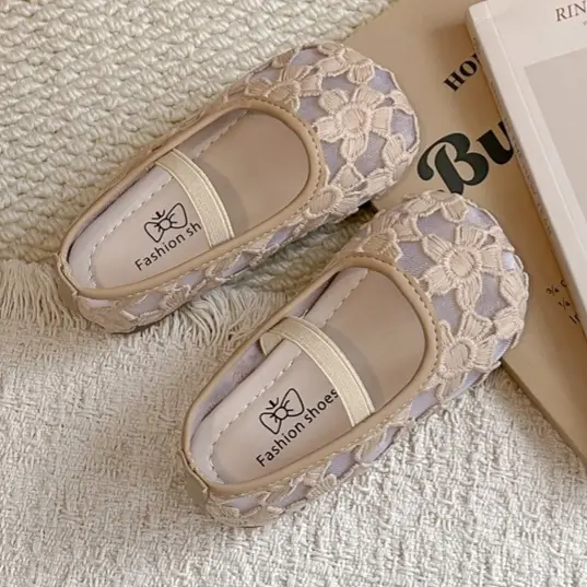 Girls' Flower Mesh Sandals Solid Color Transparent Mesh Princess Shoes