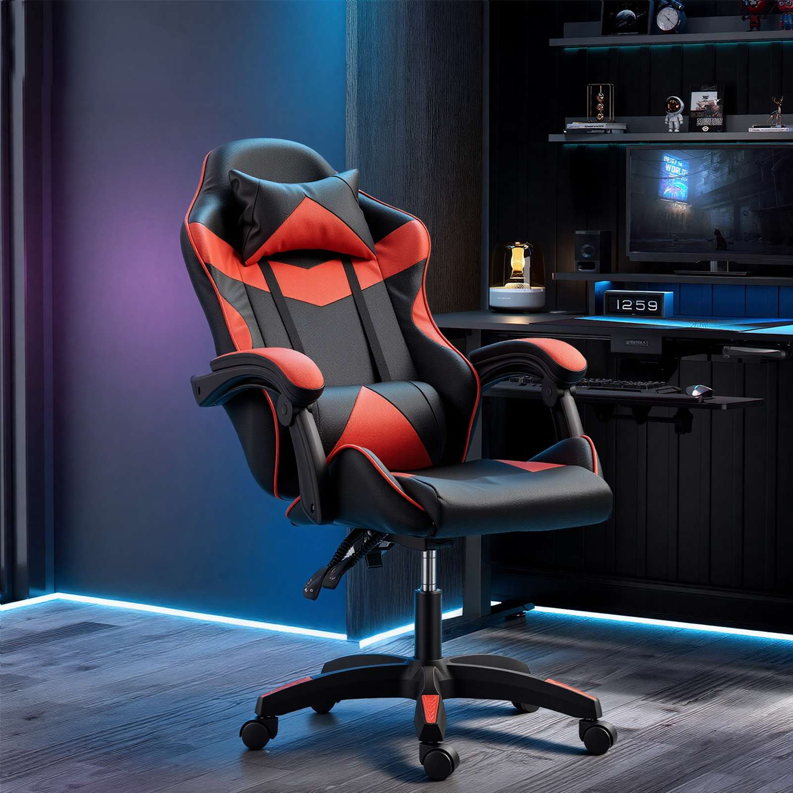 Gaming Reclining Swivel Chair For Adults,Ergonomic Racing PC With Lumbar Support — image 3