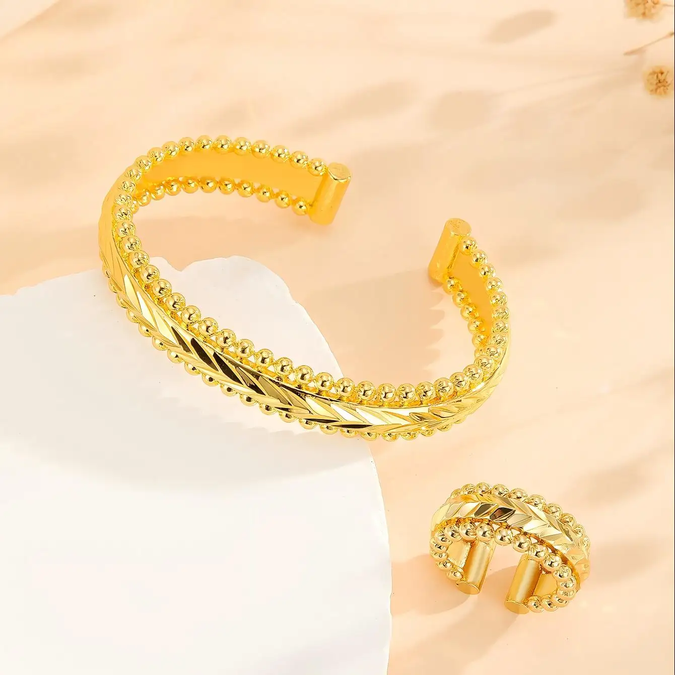 Vintage Gold Plated Bracelet, Open Bracelet Ring