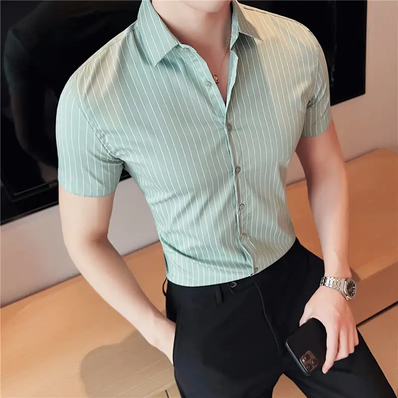 Men's Ice Silk Leisure Short Sleeve Striped Shirt