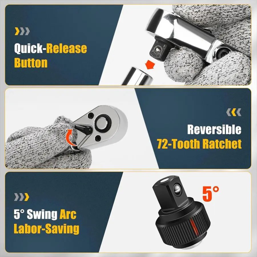 6Pcs Flex Head Swivel Ratchet Wrench Set Multi Drive — image 2