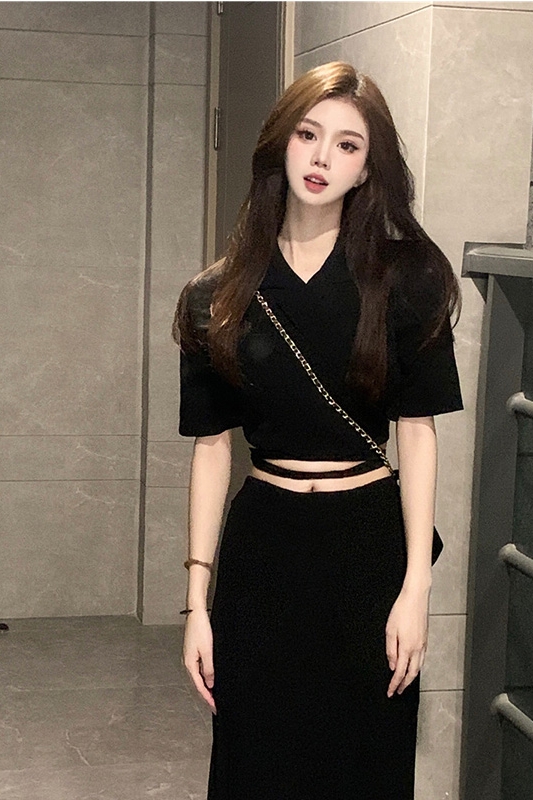 Temperament V-neck Short-sleeved Suit Top Coat Women's Slim Fit