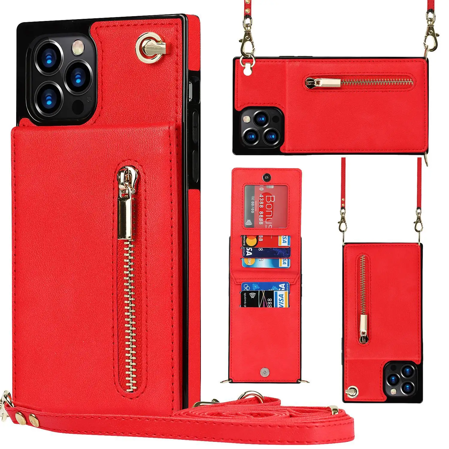 PU Leather Ladies Back Messenger Zip Phone Case