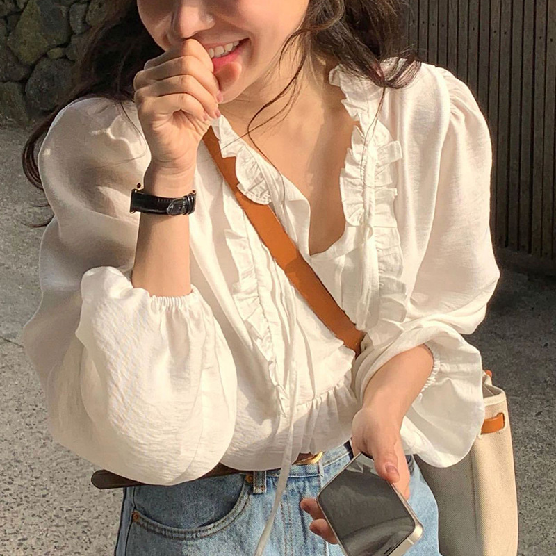 Design Sense Sweet And Lovely Temperament Lace Collar Shirt Women