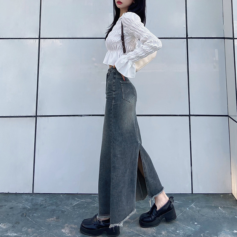 Solid Slim High Waist Denim Skirt