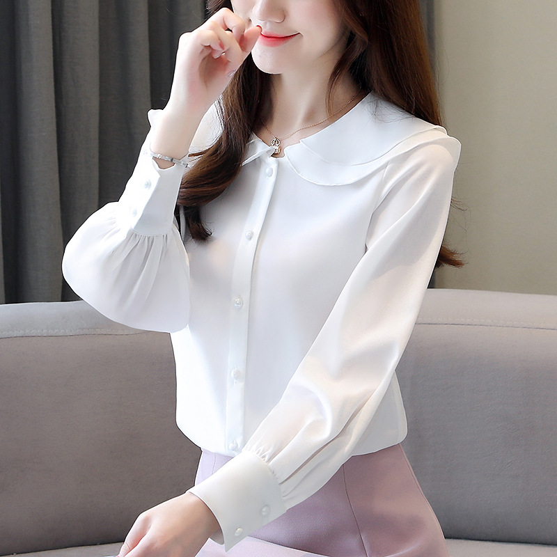 Title 6, Doll Collar Solid Color Long-sleeved Chiffon Shirt