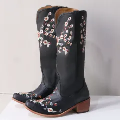 Vintage Boots Embroidered Western High Barrel - Red - View 1