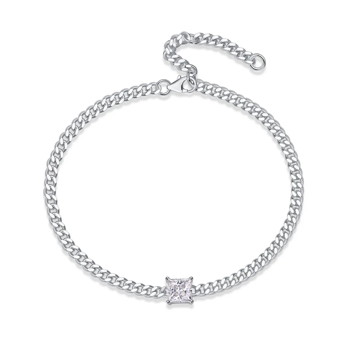 S925 Silver 1ct Princess Cut Moissanite Bracelet