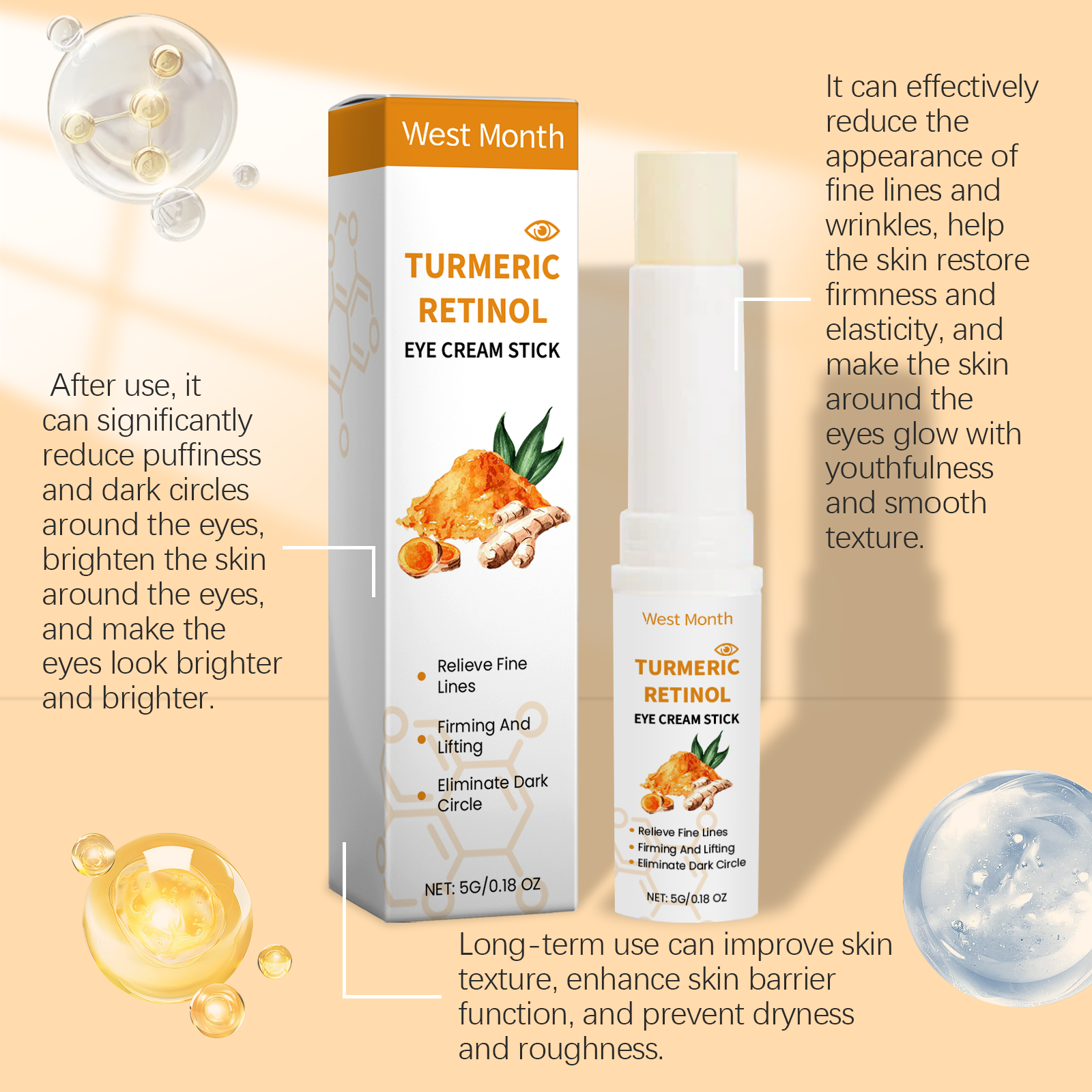 Turmeric Retinol Eye Cream Stick, Firming Brightening Under Eye Stick For Dark Circles Puffiness Fine… image 7