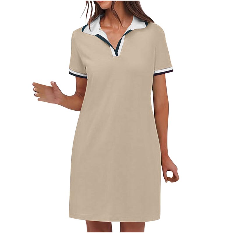 Women's Polo Dress Short Sleeve V Neck Casual Summer Mini Shirt Dress With Pockets Khaki - Shop at LoveMi