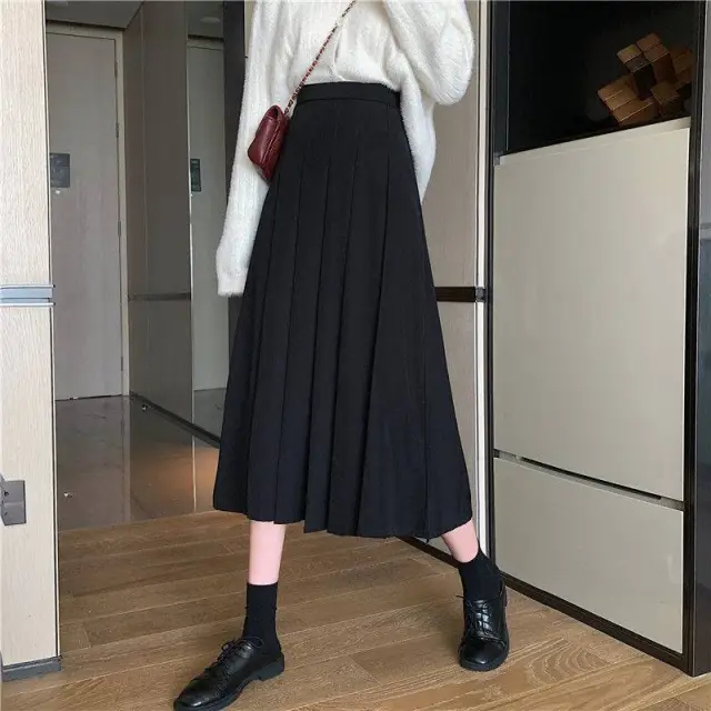 Autumn And Winter High Waist Draped Mid Length A Line Skirt Black - Shop at LoveMi