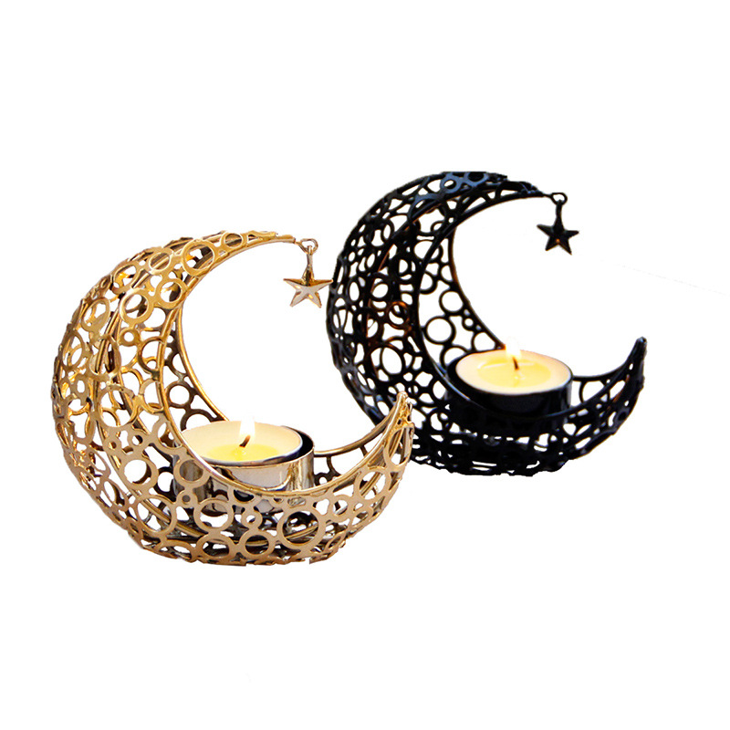 Crescent Moon & Star Candle Holder – Black & Gold Metal Home Décor - Image 4