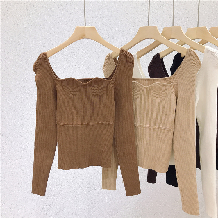 Retro Design Wave Neck Slim Slimming Sexy Knit Sweater Top