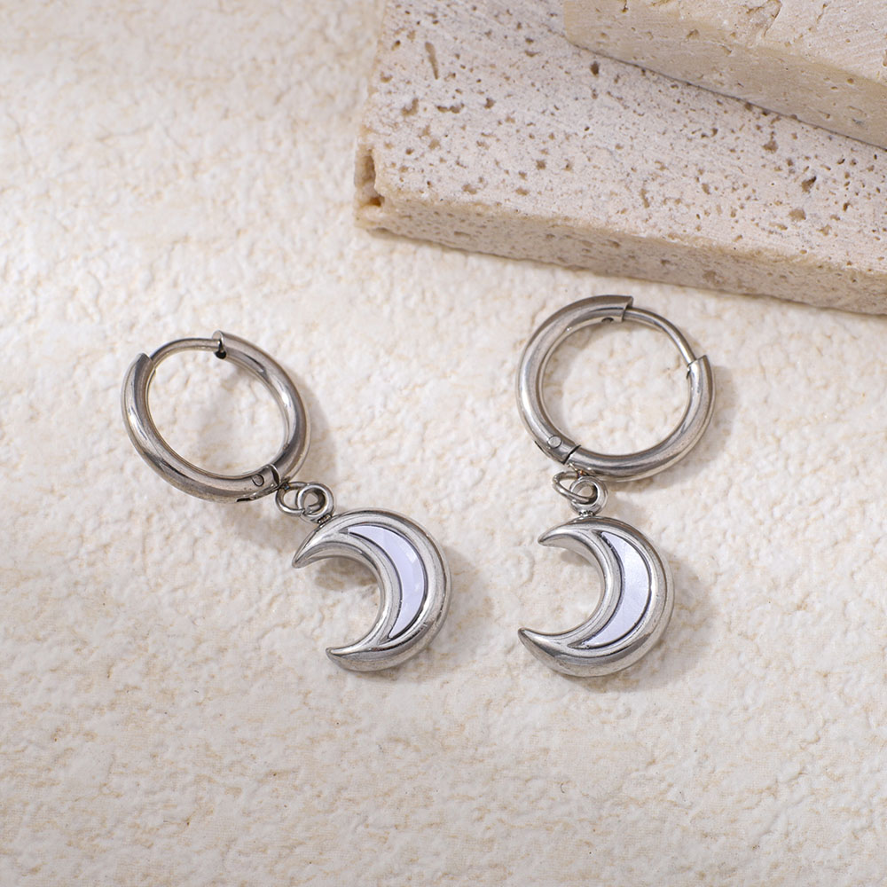 Heart-shaped, Moon-shaped, And Water Droplet-shaped Acrylic Panels Are Embedded, With Stainless Steel Pendant Earrings