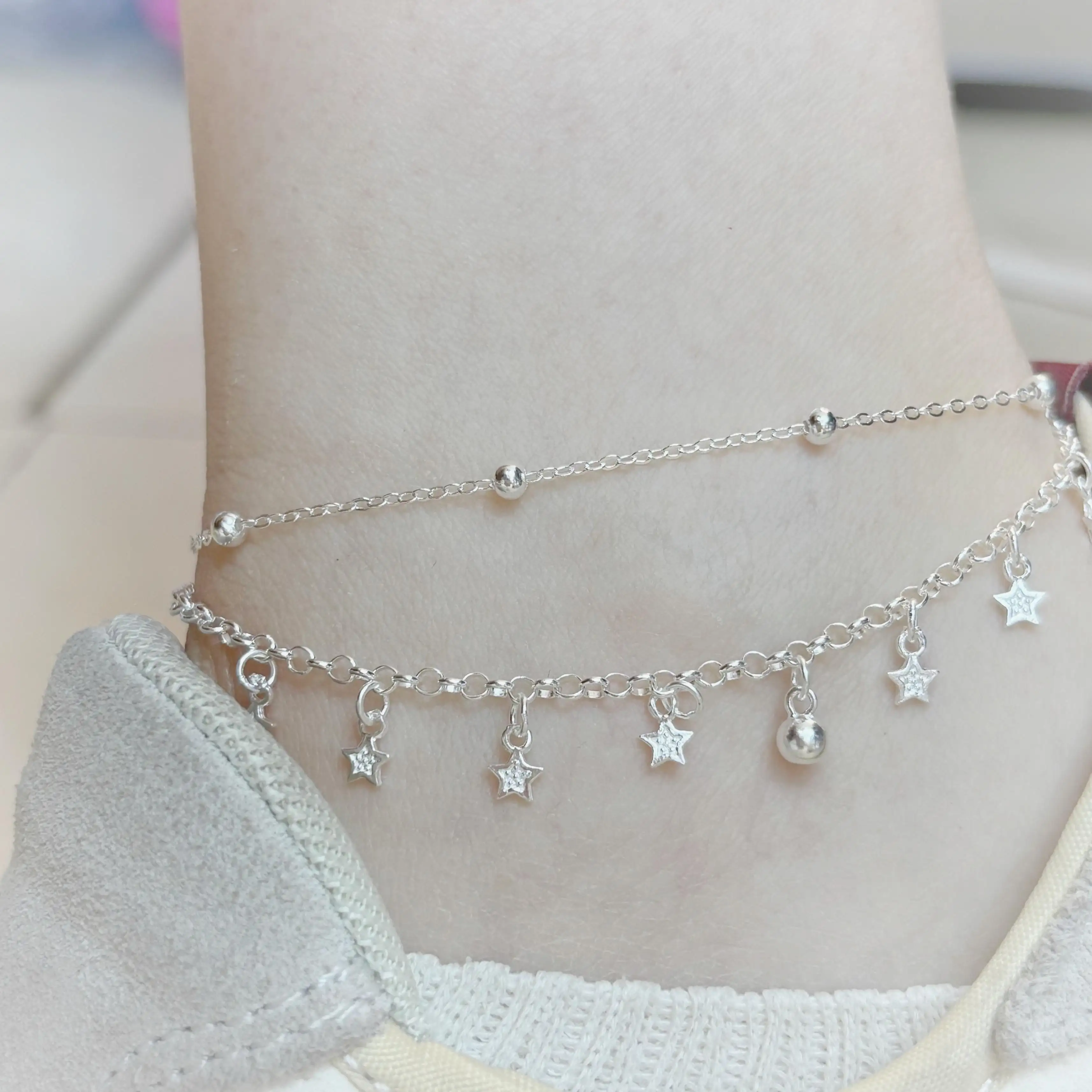 999 Sterling Silver Double-Layer Star & Bead