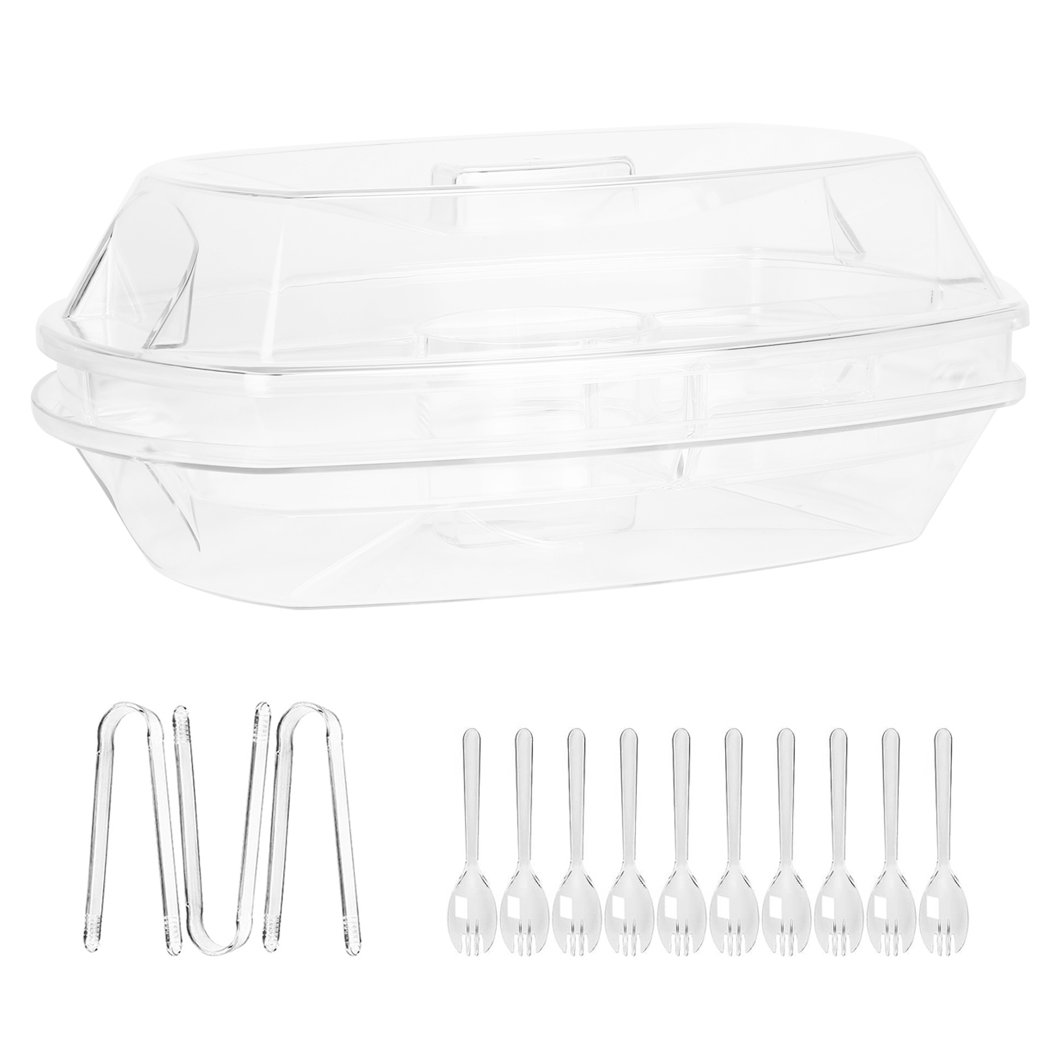 Fruit Ice Serving Tray Chilled Veggie Tray Shrimp Cocktail Serving Dish Appetizer Party Serving Platter Cold Food Buffet Server With Lid And 4 Compartments 3 Tongs 10 Sporks