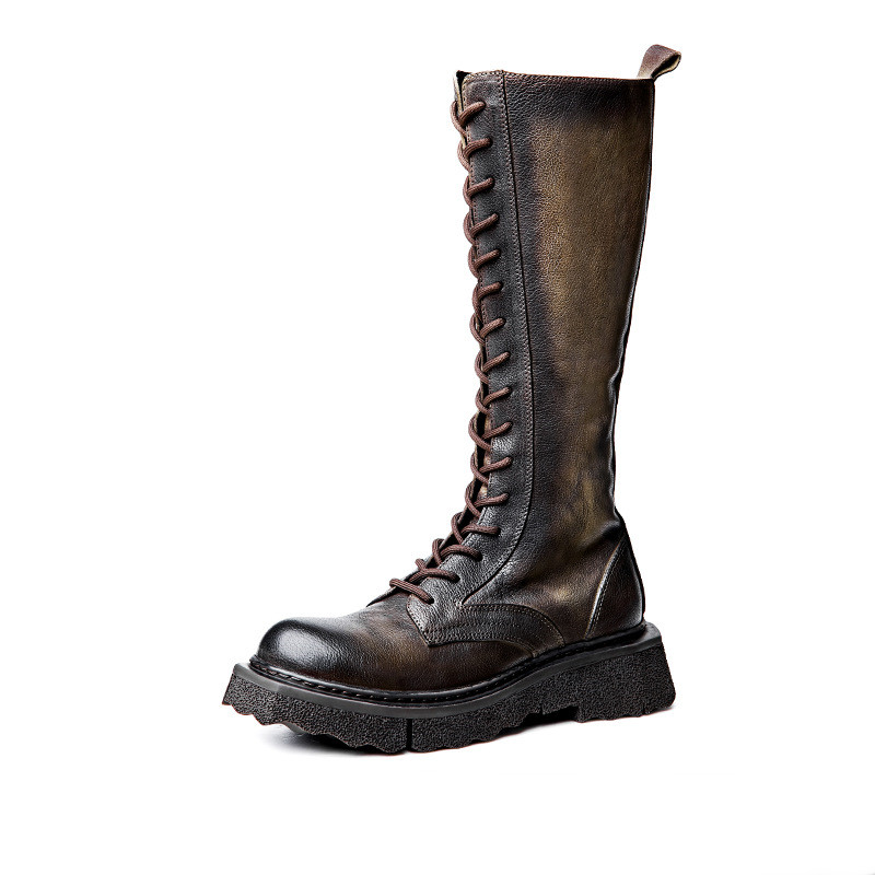 Title 5, Heren Vintage Leren Martin Boots Robuuste Retro...