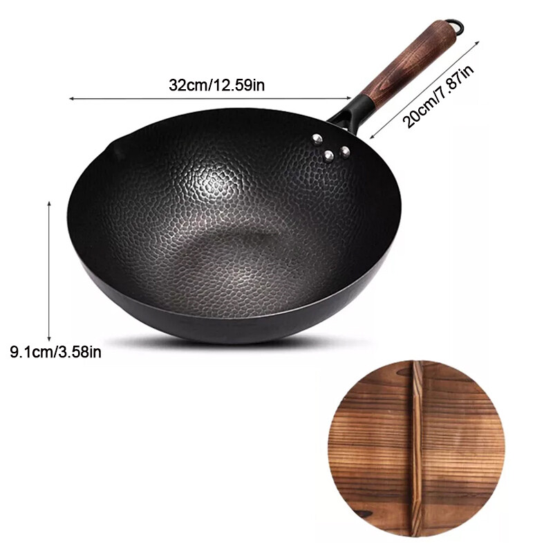32CM Household Pure Iron Wok Non Coated Cast Pan For Gas Induction Cookers — image 4