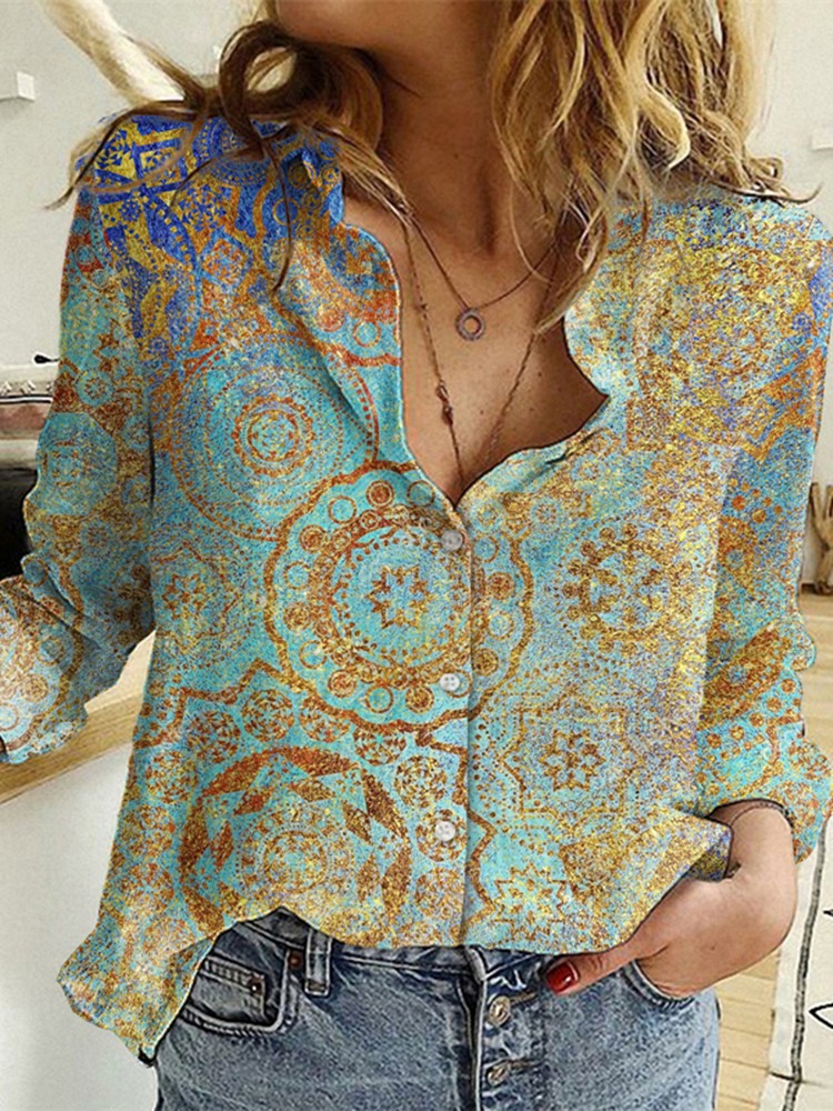 Title 21, Fashion Long-sleeved Lapel Digital Printed Shirt