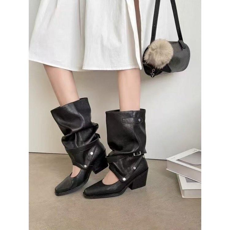 Slip-On Block Heel Boots