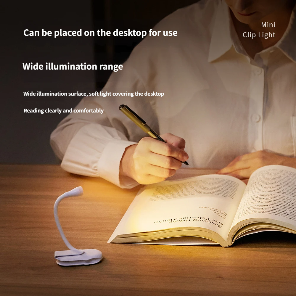 Modern Minimalist Clip-on Table Lamp 3 Colors Light USB Rechargeable